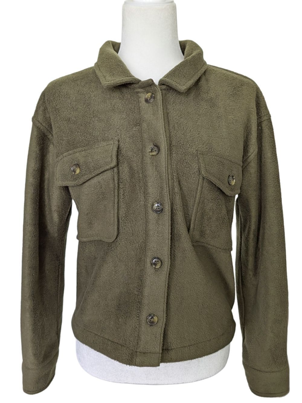 Altard State Womens Olive Green Fleece Button Front Jacket Shacket Size Small